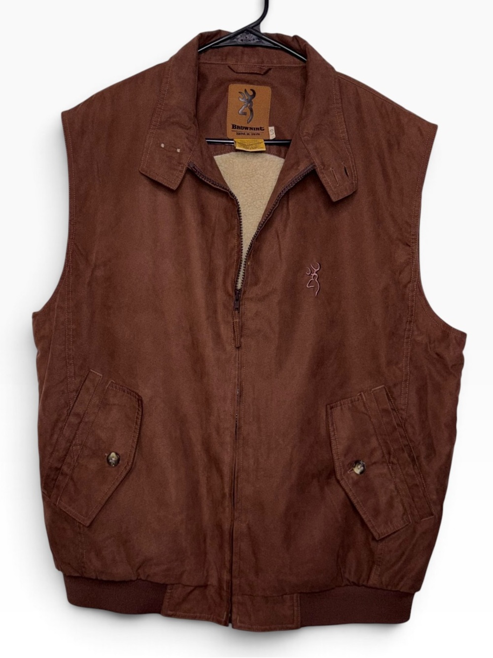 Browning Vest Mens L Brown Sherpa Lined Workwear Hunting Vest Full Zip L/G